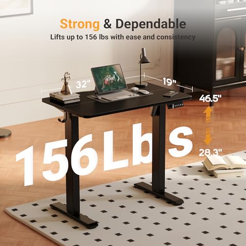Black Electric Standing Desk 32x19 Inch Compact Height Adjustable Workspace