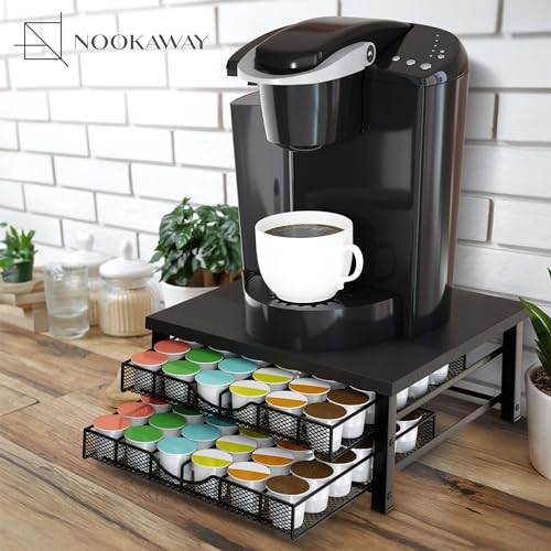 Black Coffee Pod Holder Organizer for Keurig - Coffee Station Storage, 72 Pods, Sliding Drawer