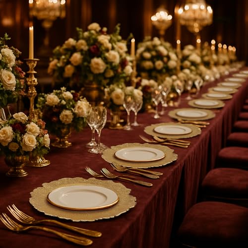 40 Pack Gold Charger Plates - 13'' Reef Design Round Plastic Tableware for Wedding & Party