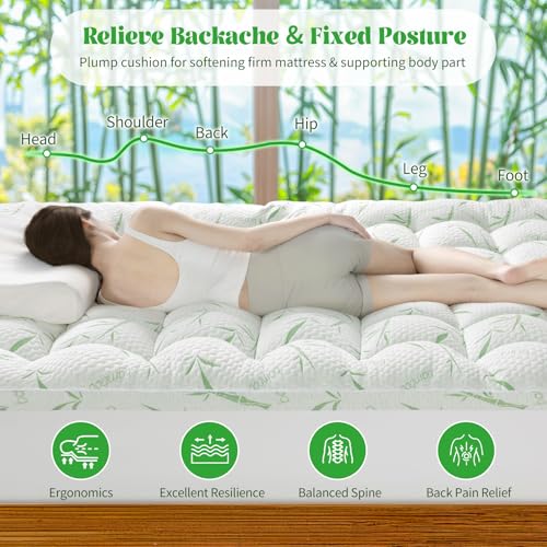 Green Queen Mattress Topper 3 Inch Viscose Bamboo Cooling Pillow Pad Cover