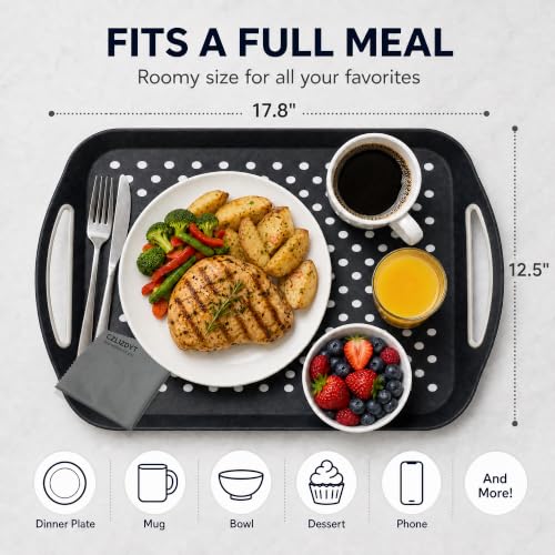 Large NonSlip Serving Tray with Handles - Black, Set of 2