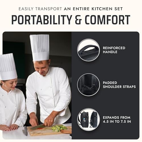 Black Chef Knife Backpack with 20-Pocket Knife Roll - Professional Culinary Bag