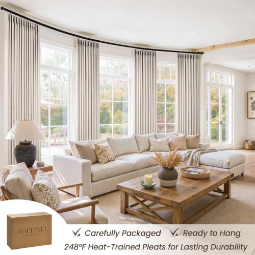 Oatmeal Linen Curtain Set - 4 Panels, 40W x 96L, Pinch Pleated, Privacy