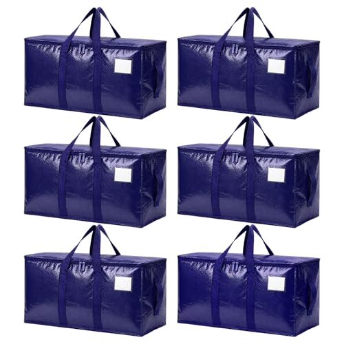 Heavy Duty Moving Bags 6 Pack - Extra Large Waterproof Storage Tote, Dark Blue