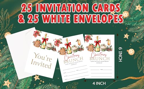 Qinkel Christmas Party Invitations - Winter Brunch Theme, 25 Double-Sided Cards & Envelopes