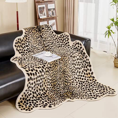 5'2" x 7' Cheetah Print Rug - Faux Animal Skin Area Rug for Bedroom Living Room - Multicolor