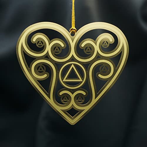 AA Recovery Heart Sobriety Christmas Ornament | Alcoholics Anonymous Sober Gift | Stamped Brass