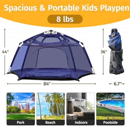 Alvantor Pop Up Baby Playpen with Mesh Top & Enclosed Cover, Navy, 84x84x44 Inches