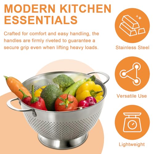 Stainless Steel Colander Set of 3 (1.5/3/5 Qt) - Rust-Resistant Mesh Strainers with Handles