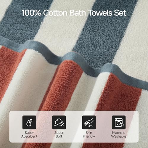 Terracotta Redkiss 6-Piece Cotton Towel Set - Reversible Striped Bathroom Towels