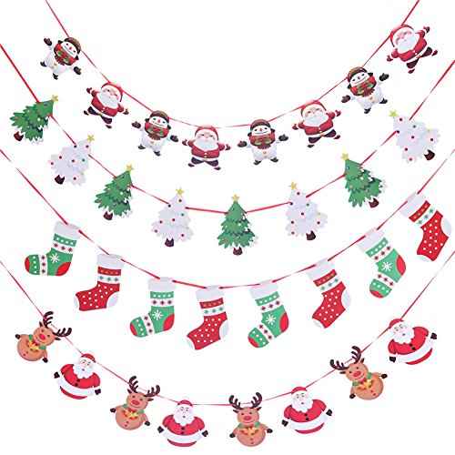 Christmas Banners Flags Hanging Bunting Garland 4 Pcs Paper Christmas Door Wall Window Hanging Decoration Ornaments Home Office Hotel Party Scene Decoration Supplies