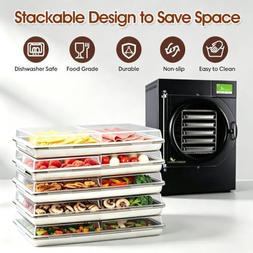 Rooboss 4-Pack Metal Freeze Dryer Trays with Lids for Harvest Right Small - Stackable, Food Grade Stainless Steel Pre-Freezing & Dust Cover