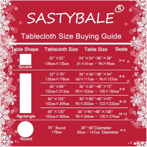 SASTYBALE Christmas Waterproof Vinyl Rectangle Tablecloth 60x120 Inches Red