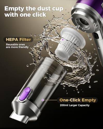 EOUMJE Cordless Handheld Car Vacuum Cleaner with 22kPa High Suction, Portable Mini Vacuum for Car, Home & Pet Hair, USB-C Rechargeable