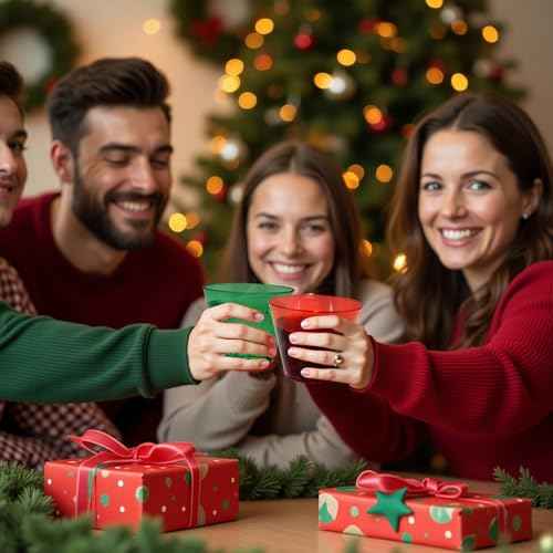 24 PCS Christmas Clear Plastic Cups 9 Oz, Red and Green Disposable Cups, Ice Cream Cups,Drinking Tumblers, Disposable Wine Glasses for Holiday Parties, Xmas, New Year, Wedding