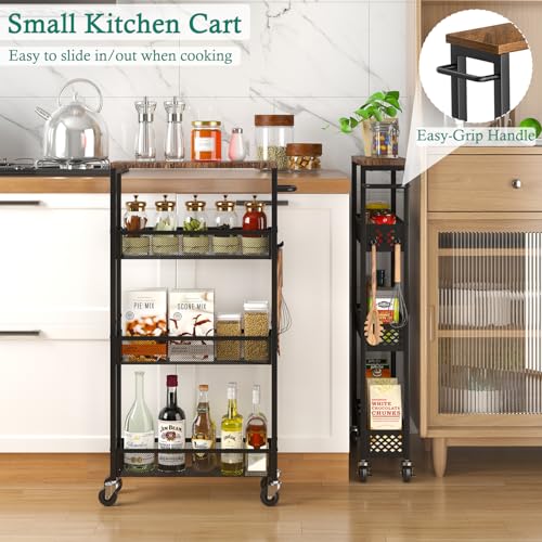 XYZLVSI 16.7"D x 5.0"W x 34"H Slim Rolling Storage Cart 4-Tier Organizer