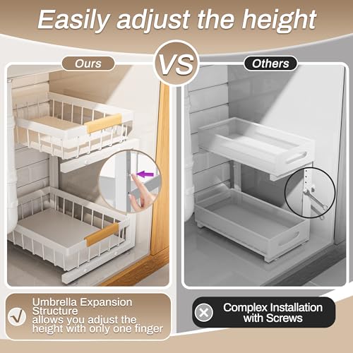X-Large White Under Sink Organizer 2 Pack Adjustable Height Kitchen Bathroom Storage
