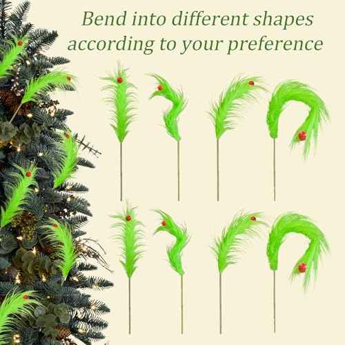 12 Pcs Christmas Tree Topper, 17 Inch Grinchmas Christmas Decorations Red Green Elf Tree Ornaments for Christmas Picks Furry Cute Funny Xmas Decor