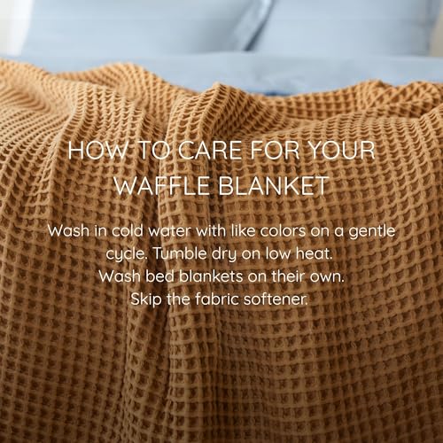 Viva Maison Caramel King Size Waffle Blanket 95x110 Inches - Breathable 100% Cotton