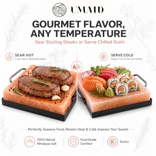 Himalayan Salt Block for Cooking Medium 8x8x1.5 - Food Grade Pink Salt Plate with Tray & Recipes