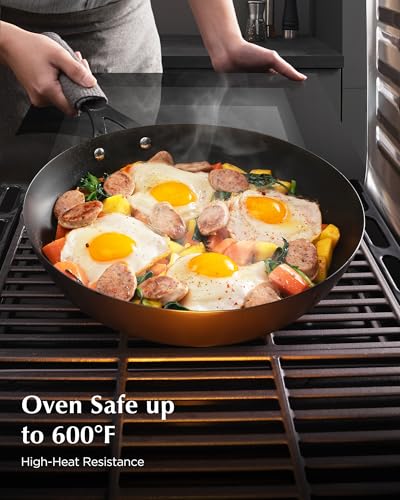 Black 10-Inch Carbon Steel Frying Pan Skillet - Pre-Seasoned & Nonstick