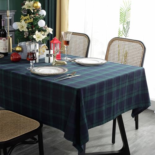 Blue & Green Rectangular Fabric Tablecloth 55x102in British Style Holiday Cover