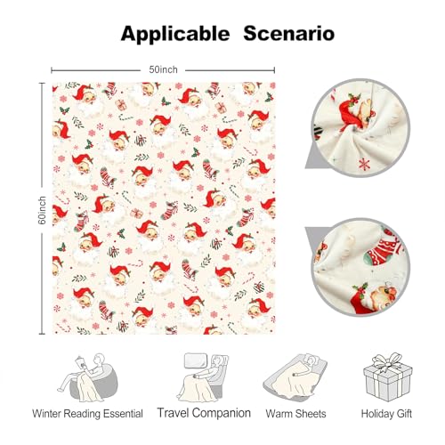 Christmas Santa Throw Blanket 50x60in - Soft Flannel Cozy Decorative Blanket