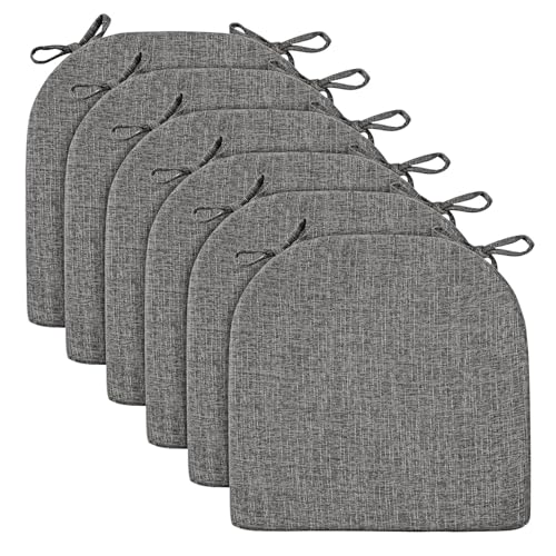 Wellsin Set of 6 Dark Gray 16x16x2 Inch Kitchen Chair Cushions with Ties & Non-Slip Backing