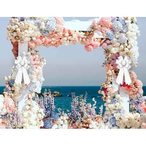 Large Wedding Pew Bows for Wreath, Wedding Anniversary Wreath Bows White Burlap Bows Bridal Shower Craft Bows for Front Door Wedding Events Banquet Decorations Supplies