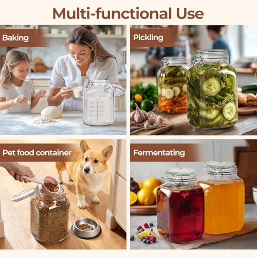Large Glass Jars with Airtight Lid - 1.1 Gallon, Wide Mouth, 2 Pack