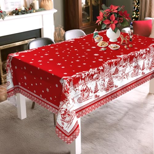 Christmas Tablecloth 55 x 70 Inch Rectangular, Tree Deer Print