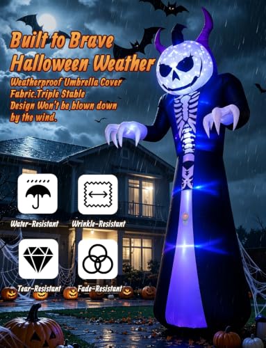 Elegear 10FT Skeleton Grim Reaper Inflatable with Motion-Activated Scream, RGB Lights