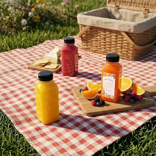 Moretoes 8oz Juice Bottles with Caps - 144 Pack, Reusable Food Grade PET