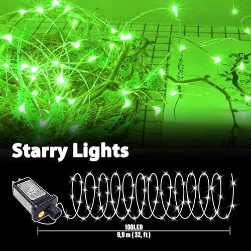 LAMPHOME Fairy Lights Plug in, 33Ft 100 LEDs Waterproof Twinkle Firefly Lights, Adaptor Included, Starry String Lights for Wedding Indoor Outdoor Christmas Patio Garden Decoration, Green