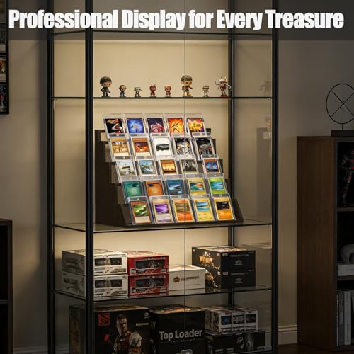Black 2 Pack 5 Tier Wooden Card Display Stand for Graded Sports & Trading Cards
