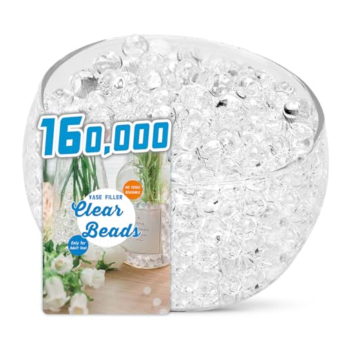 160,000 Clear Water Gel Beads for Centerpieces, Tansparent Vase Filler for Floating Candle, Christmas Decoration, Wedding Centerpiece, Floral Decorations, Soilless Planting