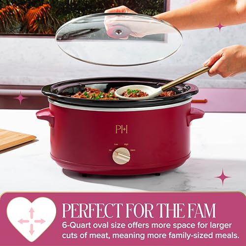 Paris Hilton 6-Quart Manual Slow Cooker Berry - Family Size, Nonstick Ceramic