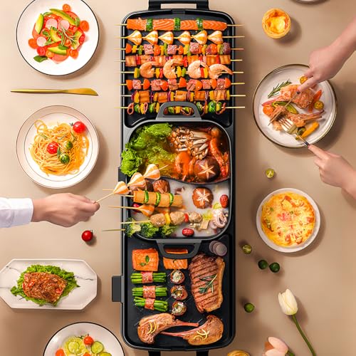 AORAN Smokeless Electric Hot Pot & Grill Combo - Large 9.5x29 Inch Non-Stick, Black
