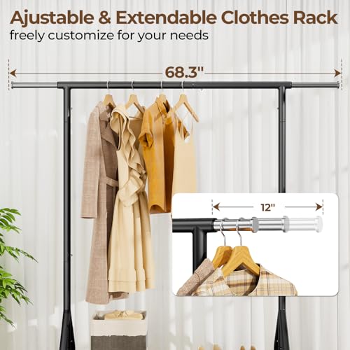 Heavy Duty Clothes Rack with Wheels - Black Garment Rack, 450 lbs Capacity, Portable Closet Organizer
