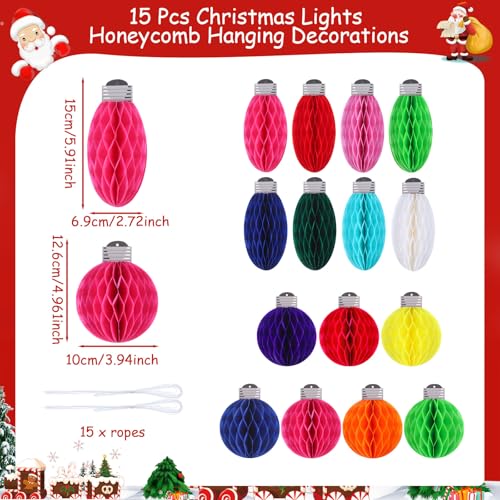 Pajean 15Pcs Christmas Honeycomb Lights Decorations 3D Paper Bulbs & Balls