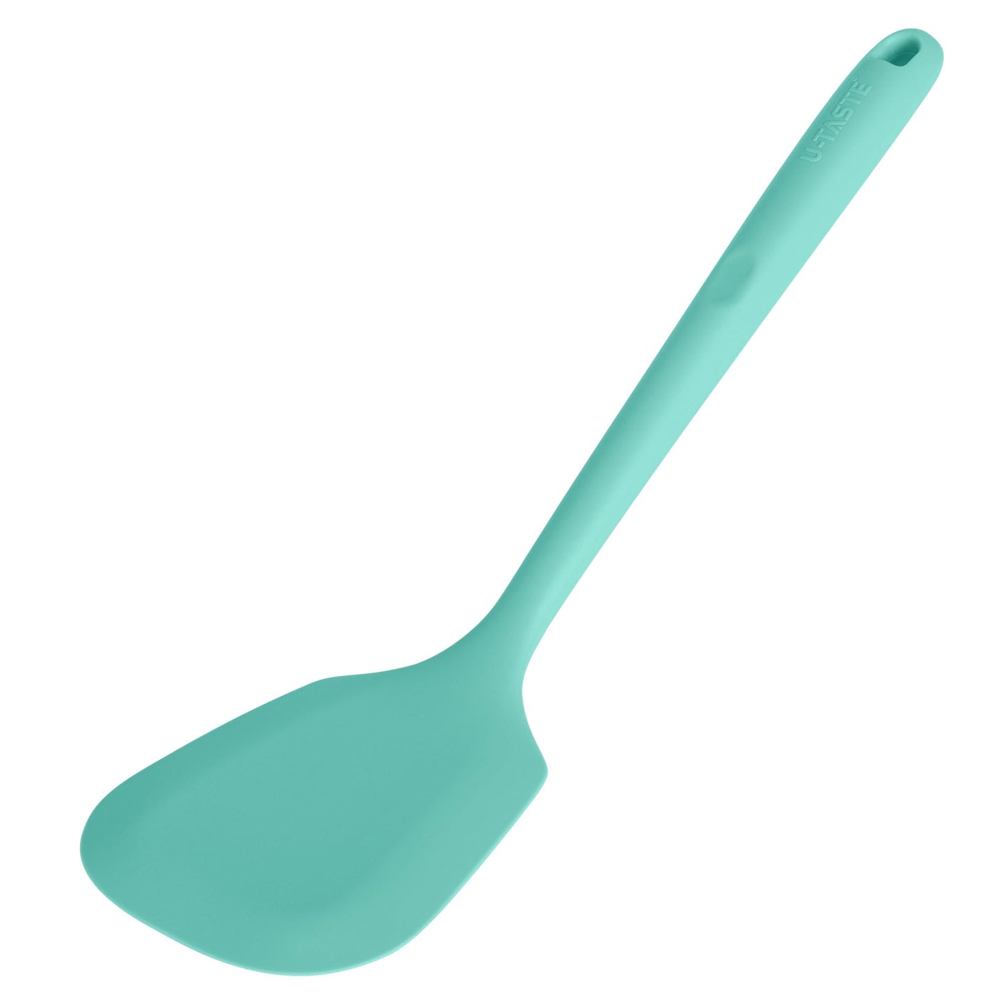 13.6" Solid Silicone Turner: U-Taste 600ºF Heat Resistant Kitchen Spatula Flipper, Food Grade Flexible Wide Seamless Rubber Cooking Utensil for Egg, Pancake, Burger in Nonstick Cookware (Aqua Sky)