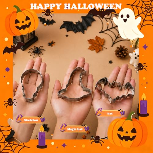 Halloween Cookie Cutter Set 7-Shape Weenkilly Witch Hat Pumpkin Black Cat Ghost Bat Skull Tombstone Variation Halloween