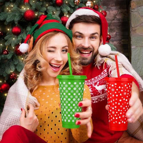Maxcheck 18 Pack Christmas Tumblers with Straw and Lid 24 oz Plastic Cups