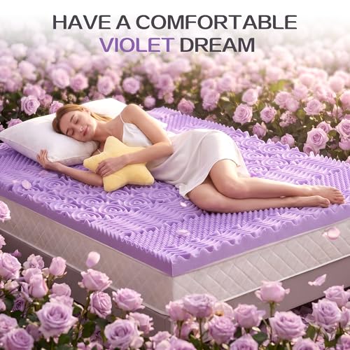 SINWEEK Twin XL Memory Foam Mattress Topper 2 Inch Violet - Pressure Relief, Cooling Gel, CertiPUR-US Certified