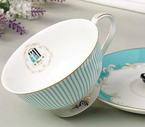 Vintage Blue Bone China Teacup & Saucer Set with Spoon - Jusalpha® FL-TCS01