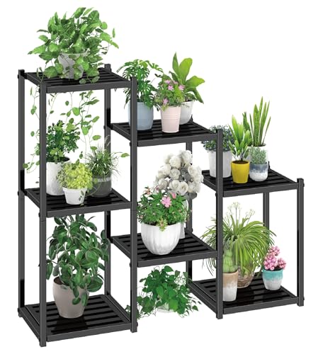 Heavy Duty 7-Tier Indoor Outdoor Metal Plant Stand - Tall Multi-Pot Rack, Black