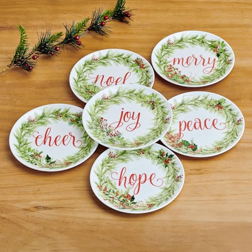 Mikasa Holiday Festive Garland Appetizer Plates Set of 6, 7-inch Bone China Christmas Partyware
