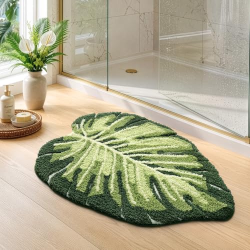 Ample Monstera Green Leaf Bathroom Rug 23.5x31.5 Non-Slip Absorbent Bath Mat
