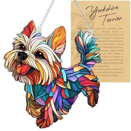 Colorful Dogs Acrylic Suncatcher Ornament for Window Decor, Acrylic Suncatcher Window Hanging Decor, Dog Lovers Gifts for Women, Dogs Christmas Ornaments for Tree Hanging (Yorkshire)