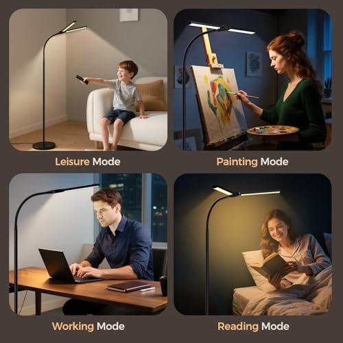 VrimNowit Black LED Floor Lamp for Living Room & Office Reading